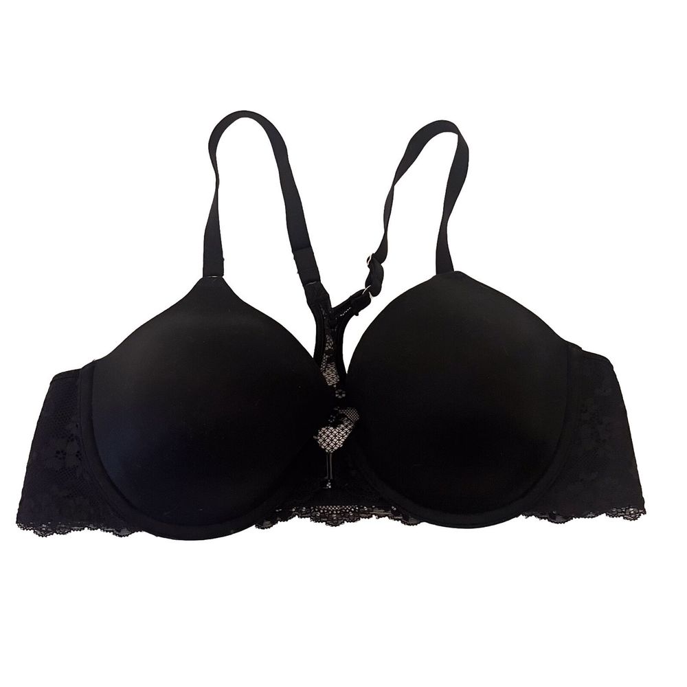Maidenform Women's Size‎ 36B Black Front Clip Clasp Padded Bra Lace Detail